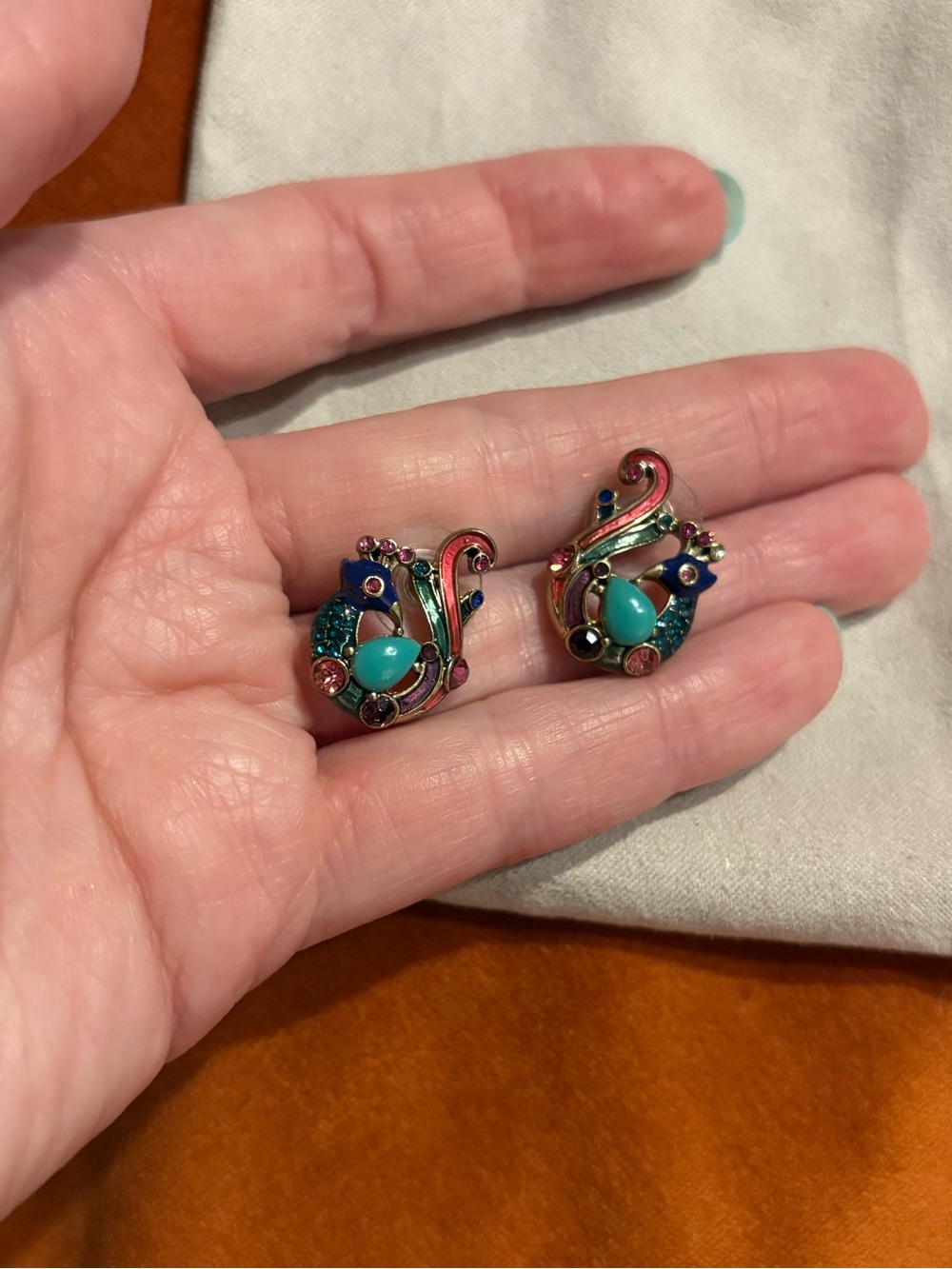 Betsey Johnson Multicolor Peacock Stud Earrings - Picture 4 of 4